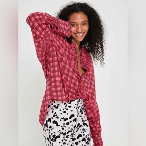 NWOT Free People Plaid Miles Tuxedo Shirt